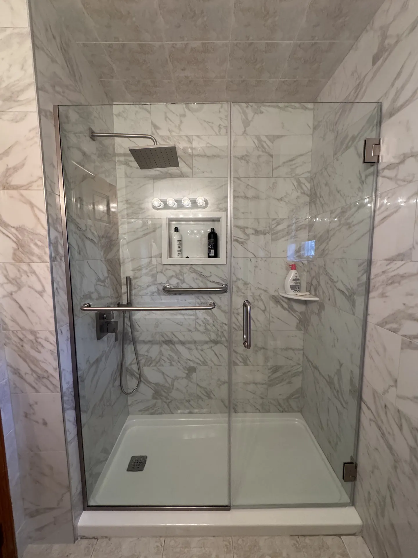 Tall fixed shower glass panel